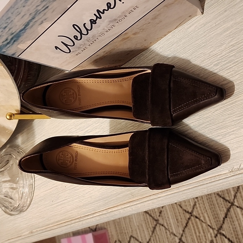 Tory Burch heels brown size 8 1/2 Gently used. Some wear visible.
